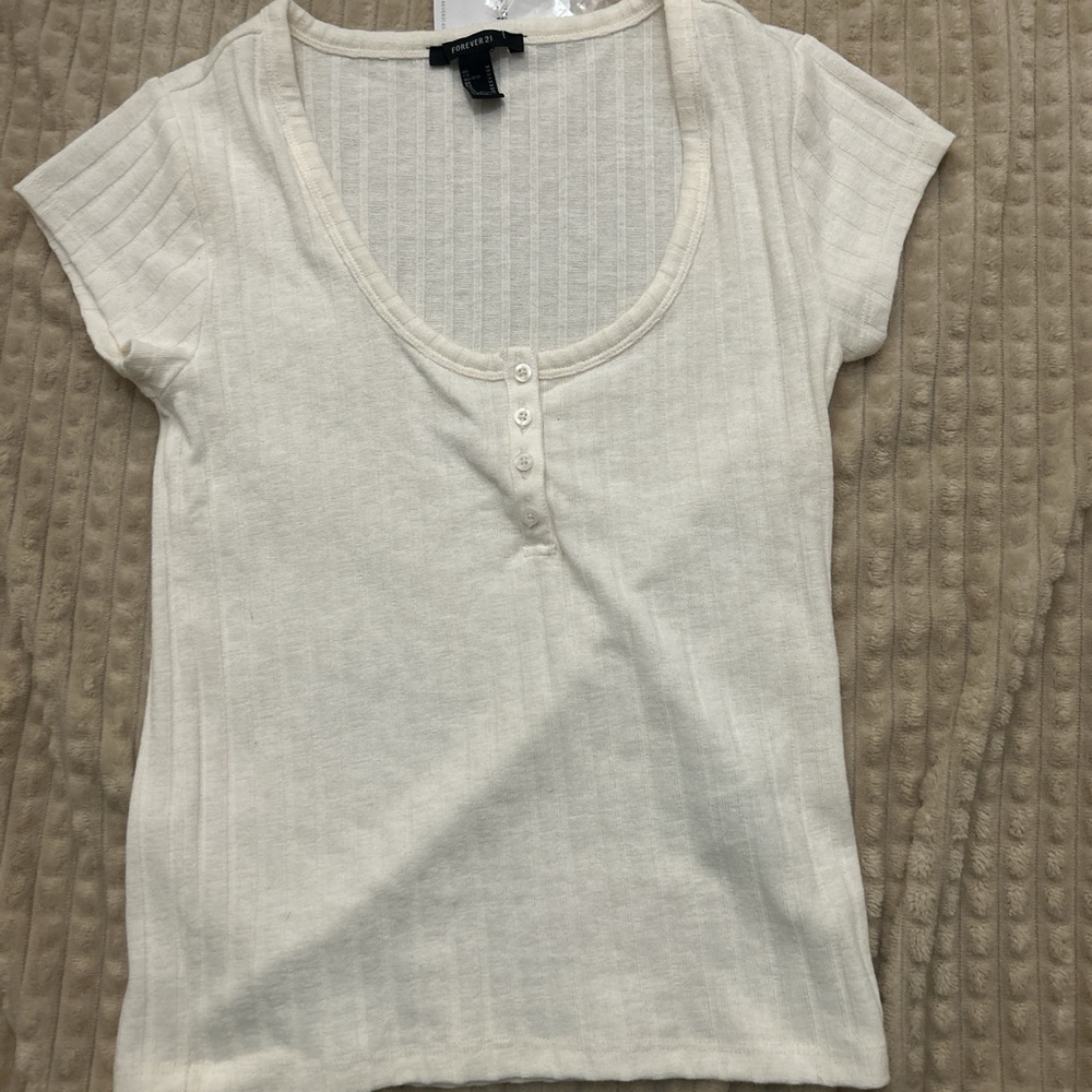 White Short Sleeve Henley